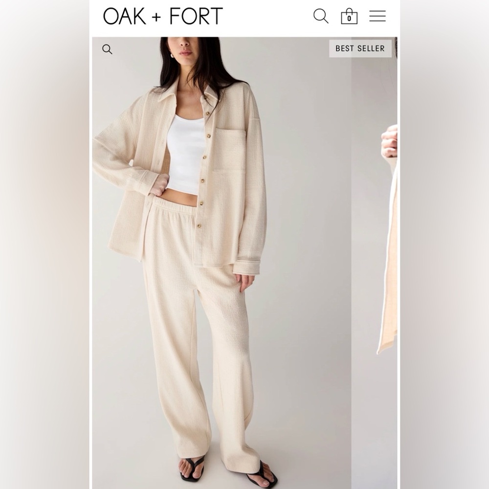 Oak + Fort Oatmeal Knit Set - Oversized Shirt and Elastic Waist Pant in size S